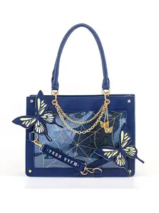 Dark Gothic Butterfly Decor Large Capacity Women Handbag Shoulder Bag, PU Tote Satchel, Stylish Female Purse for Daily Use & Special Occasions