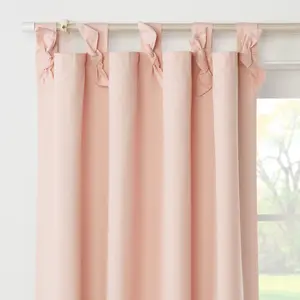 42"W x 84"L Tie Top Embellished Kids' Blackout Window Curtain Panel Pink with Ties - Pillowfort 42"W x 84"L Tie Top Embellished Kids' Blackout Window Curtain Panel Pink with Ties - Pillowfort
