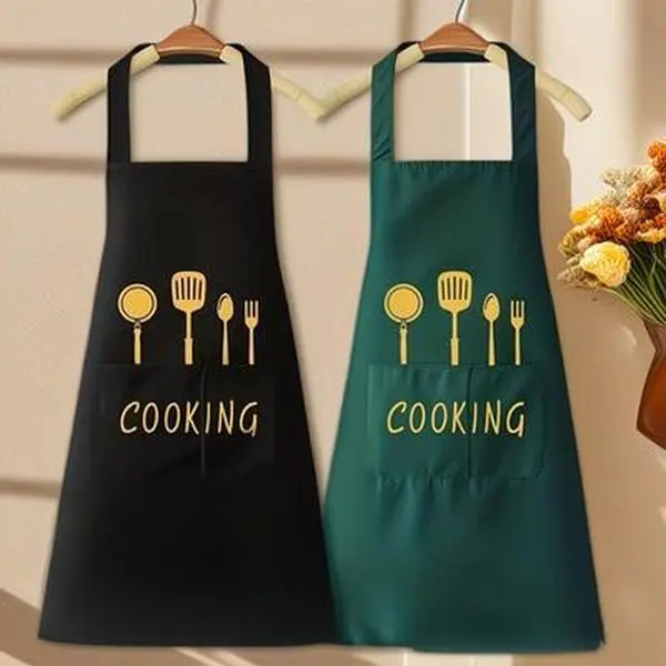 2/4 Pack Waterproof Kitchen Aprons Black and Green Oil Proof Cooking Bib Apron