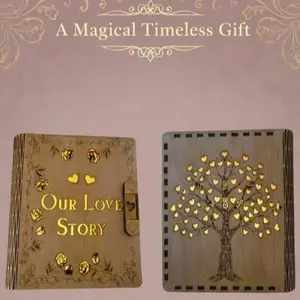 Personalized Illuminated Wooden Keepsake Book - Custom Engraved Light up Message Box