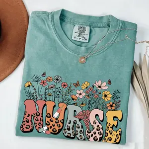 Comfort Colors Wildflowers Nurse Shirt, Registered Nurse Tshirt, Nursing School Outfit, Leopard Nurse Life Tee, Comfort Colors Shirt