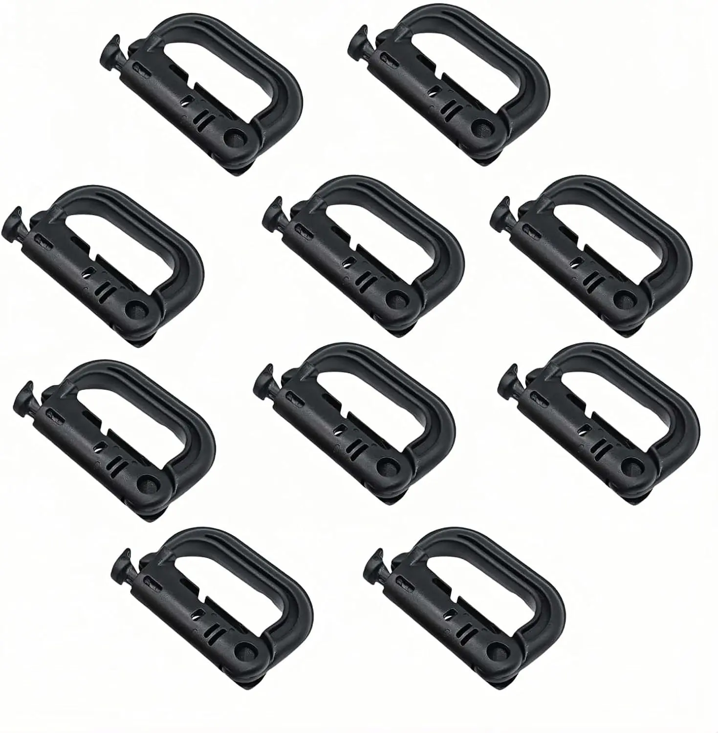Tactical Rope Carabiner 10-Pack, Heavy-Duty Reinforced Plastic D-Ring Clips with Quick Release for Outdoor Gear, MOLLE Compatible, Work Bags, D-Ring Carabiners, Trail, Secure Fit, Tactical Vests, Duty Belts, Hiking