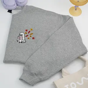 Embroidered Ghost Reading Book Sweatshirt, Cozy Fall Halloween Crewneck, Book Lover Gift, Spooky Season Embroidery Sweatshirt
