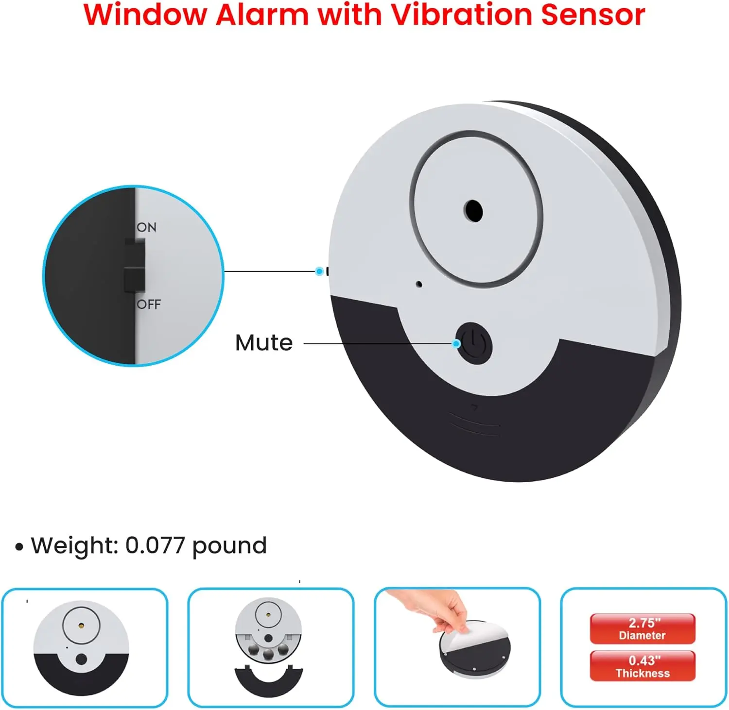 Tritace Window Alarm with Vibration Sensors Set, 130 dB Volume, Mini Alarm System, Glass Break Detector, Glass Break Alarm for Windows, Extra Loud Alarm, Pack of 6