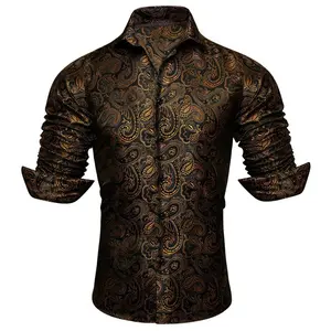 Men’s wrinkle-free casual shirt, paisley jacquard long-sleeve dress shirt, breathable, regular slim fit, classic collar — for festivals, weddings, dates, parties, and dancing; GARMENTARY