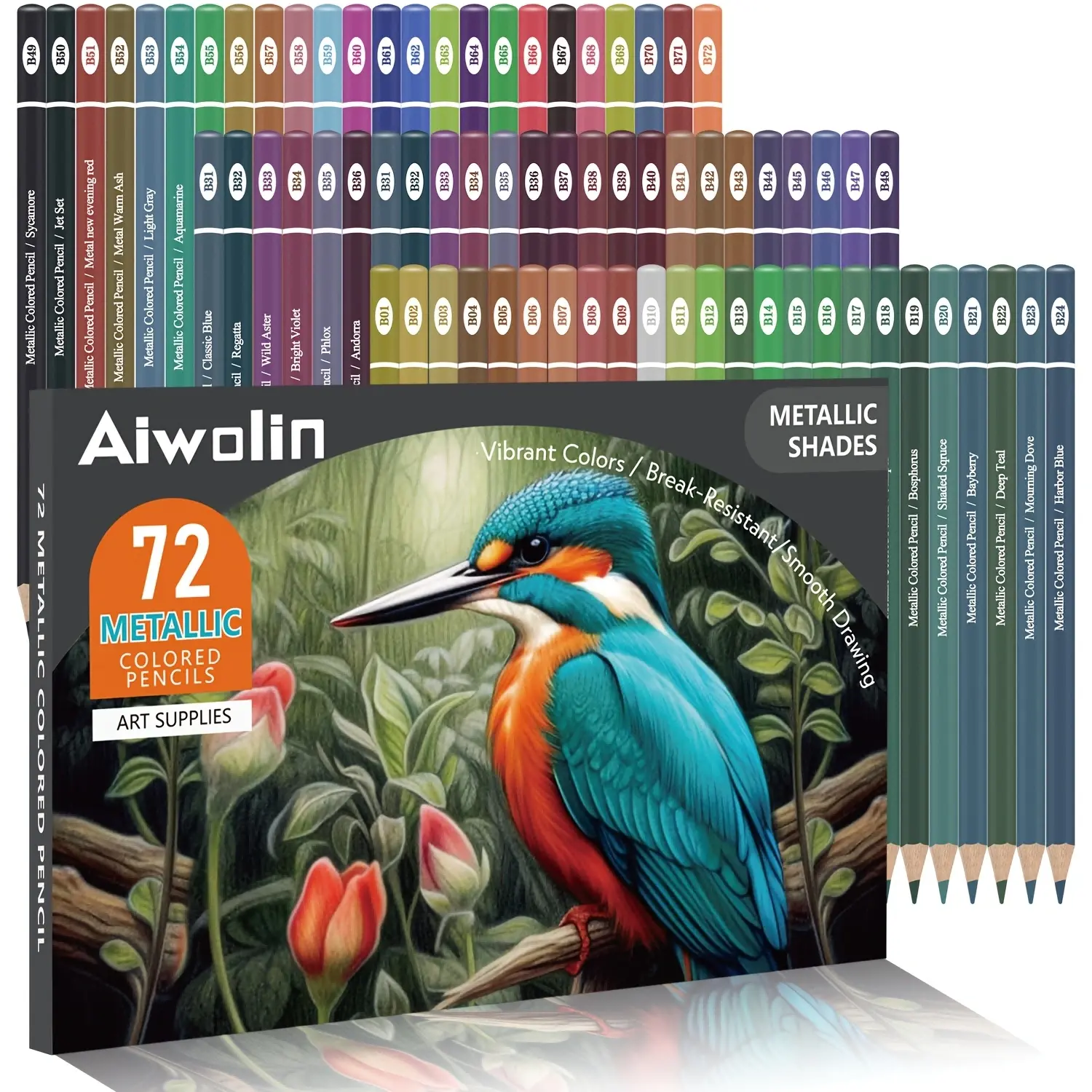 72 Metallic Colored Pencils, Soft Core with Vibrant Color,Ideal for Drawing, Blending, Sketching, Shading, Coloring for Adults Artists Beginners