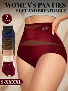 7-Pack MEIYATING High-Waisted Women's Underwear Panties, Soft Breathable, Shapewear Design, Multi-Color, Mesh Fabric, Sizes S-Xxxxl