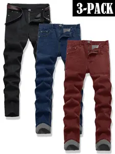 2026 new men's slim-fit elastic jeans 3-piece, multi-color versatile casual trousers combination is more cost-effective