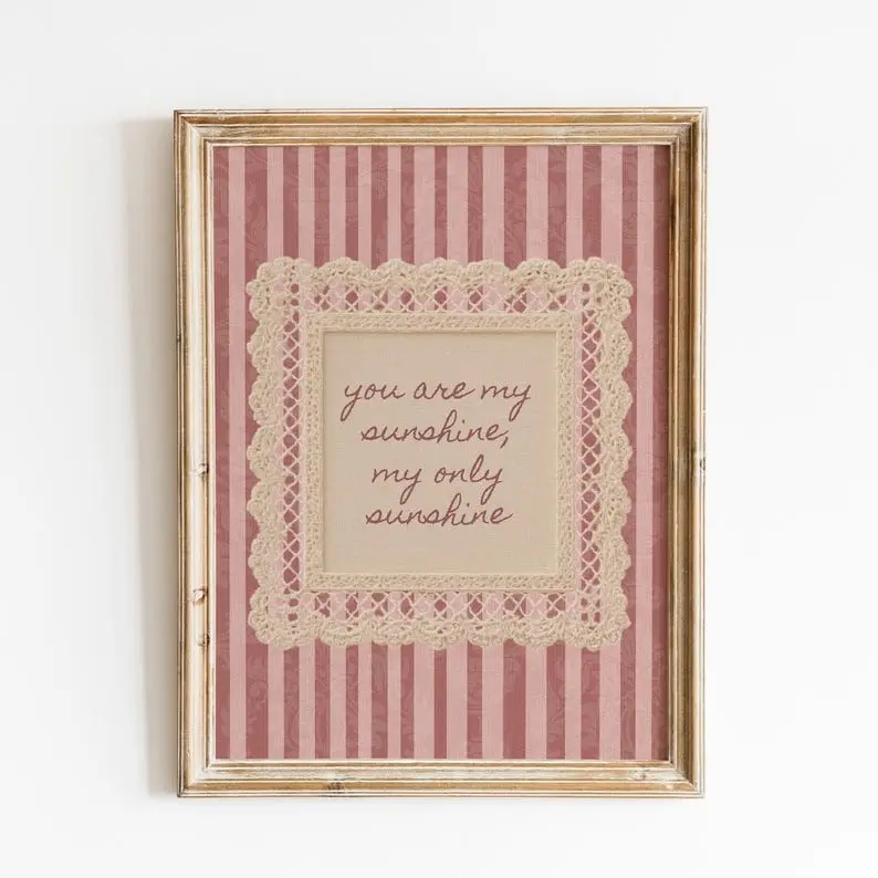 [Sale off up to 50%] [Free ship] [No Frame] Vintage Sunshine Quote Wall Art Poster, Shabby Chic Nursery Love Print, Pink Striped Decor, Rustic Farmhouse Poster, You Are My Sunshine Art
