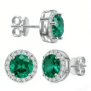 Sterling Silver Plated 1ct Round Emerald Cut Cubic Zirconia Stud Earrings – Diamond-Cut Green CZ with White Zirconia Halo, 8mm Hypoallergenic Jewelry, Unisex Fashion Accessories, Tarnish Resistant，mothers day jewelry gifts 2026