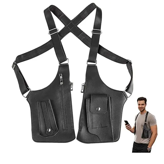 Unisex PU Leather Casual Underarm Bag - Waterproof, Adjustable Strap, Multi-Compartment, Large Hidden Zip Anti-Pocket, Lightweight Holster Shape Bag for Work Safety, Outdoor Wear, Waterproof Phone Pouch, Shoulder Pouch