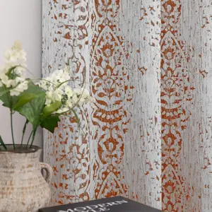 Rust Red Printed Curtains for Living Room Bohemian 50% Blackout Room Darkening Moroccan Ethnic Circle Pattern Terracotta Grey Cream Boho Curtains for Bedroom 84 Inches Long 2 Panels