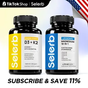 Selerb Vitamin D3 K2 + Magnesium Complex Bundle – 10,000 IU D3, 200 mcg MK-7, 4 Types of Magnesium, Virgin Coconut Oil, B6, Zinc & Slippery Elm – Bone, Heart, Immune, Sleep, Relaxation & Muscle Support Healthcare Dietary