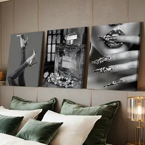 3 Counts Wooden Framed Canvas Painting, Glamorous Perfume Shoes Beauty Images, Exquisite Poster, Perfect Living Room Decoration, Modern Art, Fashion Family Poster, Wall Art Decoration, Waterproof Art