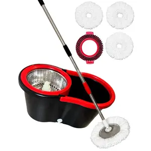 360° Rotating Spin Mop Set, Absorbent Floor Cleaning Tool with 3 Microfiber Mop Heads, Cleaning Brush, and 61in/155cm Long Handle