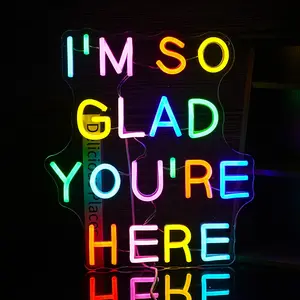 Dimmable Brightness "I'm So Glad You're Here" Neon Sign, USB-Powered Multicolored LED Wall Decor, Positive Affirmation Light for Home, Party (Home Improvement Indoor Lighting)