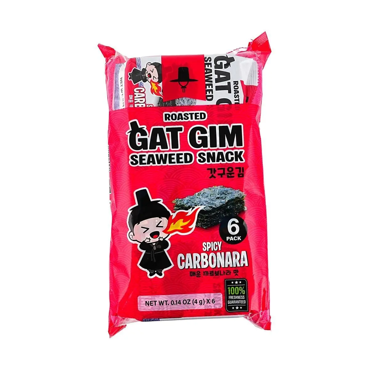 JAYONE Korean Roasted Seaweed Snacks - Spicy Cream Bacon Flavor, 6 Packs (24g) - Delicious & Savory Gim Crisps