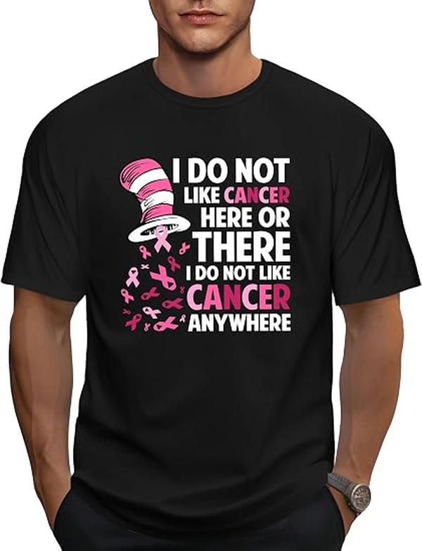 Menswear Short-Sleeve Round Neck T-Shirt - Breast Cancer Awareness Pink Ribbon Casual Top, Comfortable Soft Breathable Fabric for October Awareness Month