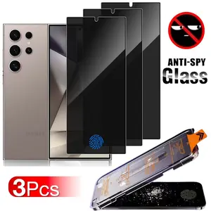 3 Pack Privacy Protective Screen Protector for Samsung Galaxy S25 S24 S23 S22 S21 Plus + Ultra Z Fold 7 6 5 4 3 A55 A53 A52 A35 5G , 9H Hardness Anti-Scratch Anti-Spy Tempered Glass Film - Support Fingerprint Unlock, Case Friendly
