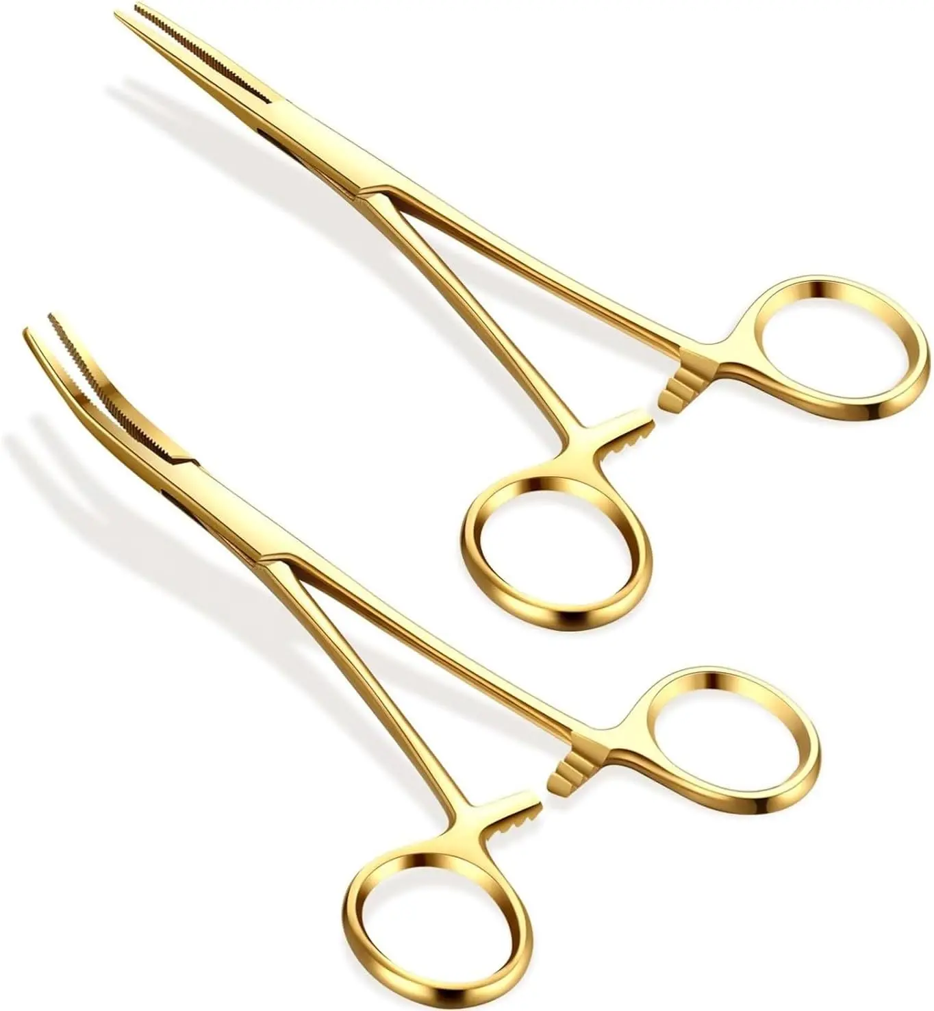 5.5-inch Stainless Steel Curved Locking Forceps with Serrated Tips Gold Color- Precision Grip, Multi-Use Clamping Tool for Jewelry-Making, Beading, DIY Craft Tasks