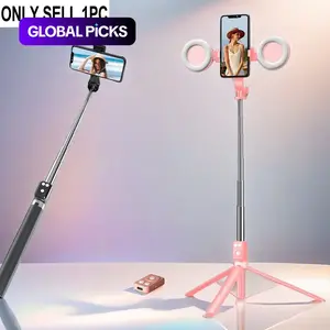 Multi-Function Selfie Stick with Ring Light, 67" Tripod with Wireless Remote, Compatible with Bluetooth-compatible Cameras & Music Control for iOS & Android, Phone Accessories