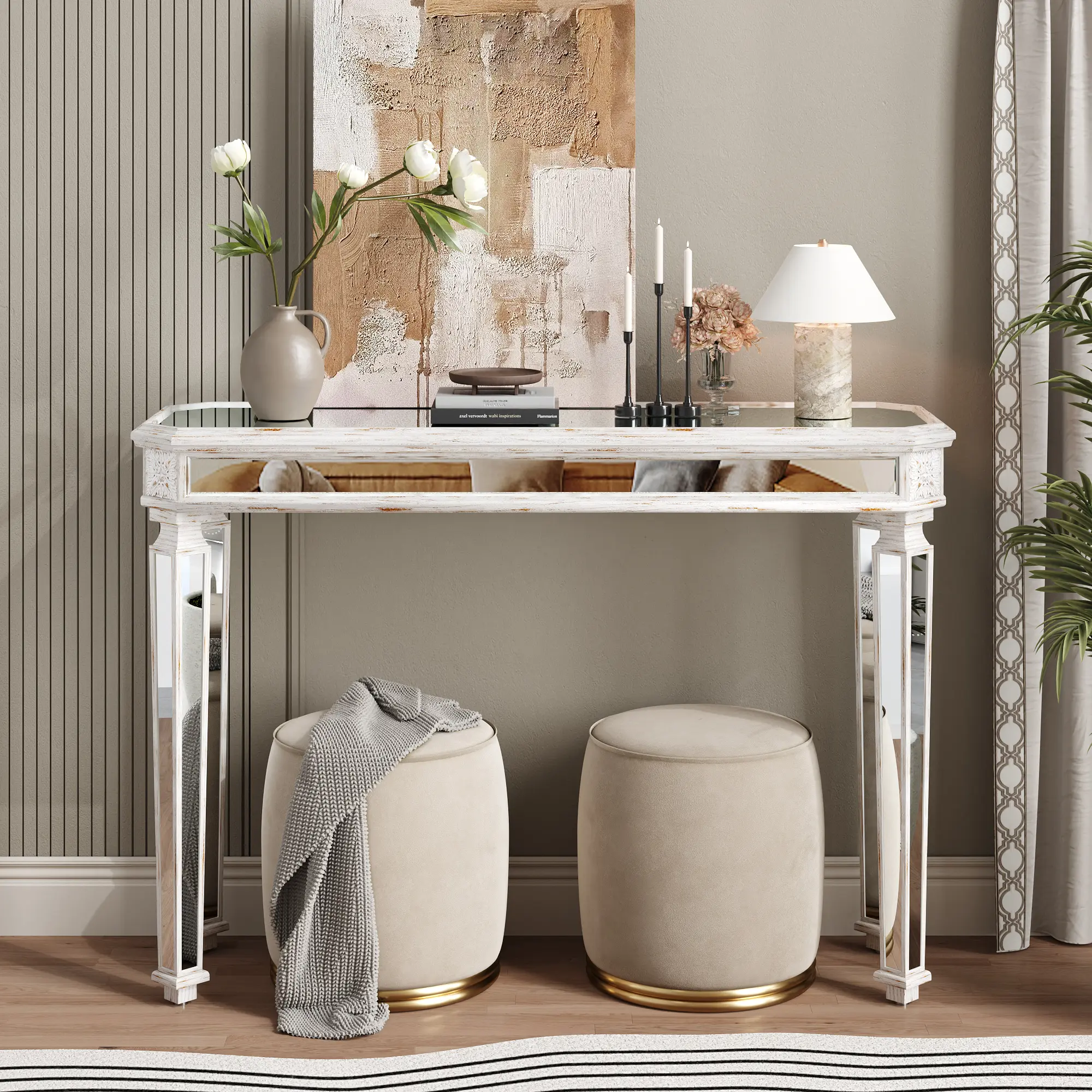 Mirror Console Table Vintage Wood Grain Carving Process Gorgeous and Noble for Entryway, Sofa Table,Living Room