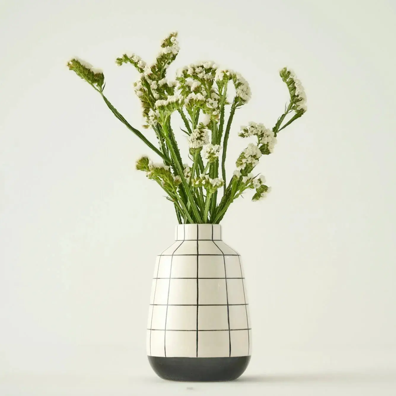 Textured Stoneware Vase - Modern Linear Detail, Square Form, 5.1" x 5.1" x 7.5", Wipe Clean, for Home Decor