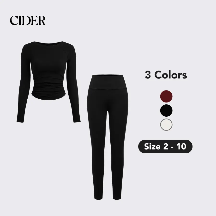 Cider [3 colors, size 2-10] Thermal Cotton-blend Boat Neck Solid Ruched Long Sleeve Tee & Thermal Cotton-blend Mid Rise Solid Legging