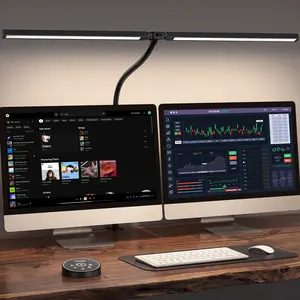 LED Desk Lamp for Office Home, Eye-Caring Architect Lamp with Clamp, 24W 5 Color Flexible Adjustable, Dual Screen Computer Monitor Smart Light for Study Work Drafting