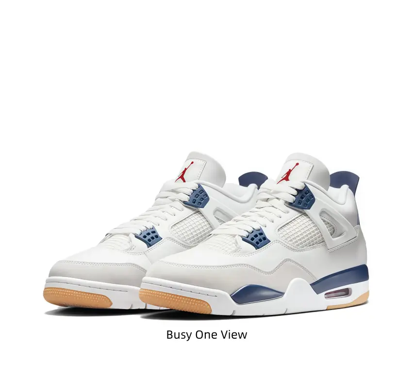 Vintage white navy blue high top basketball sneakers gum rubber outsole air cushioned street trainers