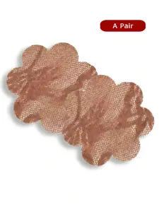 A pair of  brown flower lace nipple covers,  with a seamless patch design, providing comfortable and reusable protection for nipples, gentle on the skin.  specially designed for matching strapless dresses and halter neck skirts to prevent bumps.