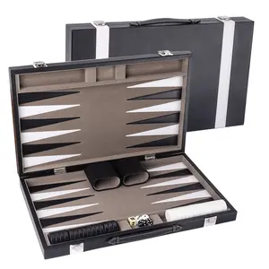 Black&Grey Leather Backgammon Board Game Set - S/M/L