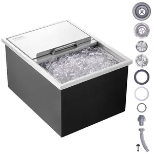 VEVOR Drop in Ice Chest,  24"L x 18"W x 13"H Stainless Steel Ice Cooler, Commercial Ice Bin with Sliding Cover, 40.9 qt Outdoor Kitchen Ice Bar, Drain-pipe and Drain Plug Included, for Cold Wine Beer