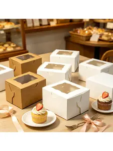 20/15/10/5/1pcs 3 Inch One Piece Easy Fold Square Boxes Transparent Window Pastry Cookie Display Packaging.needoh.paper plates
