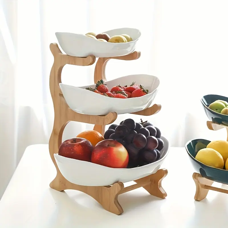 2/3-Tier Natural Wood Fruit Stand Organiser - Home Supplies, 2-Layer Bowl, Space-Saving Food Holder, Easy-to-Assemble Snack Tray, Creative Candy Display, Living Room Rack, Father's Day Gift