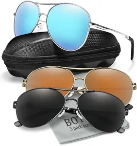 62mm Classic Polarized Aviator Sunglasses for Men Women(1/3 Pairs)  UV400 Protection Mirrored Reflective Lens, Vintage Geometric Lightweight Metal Frame with Spring Hinges, Fashion Accessory, for Outdoor Activity like Driving Fishing ,Summer Fall