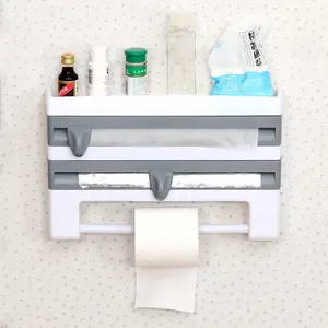 Durable Plastic Wall-Mounted Kitchen Organizer Rack with Built In Scissors And Foil Dispenser - Suitable for Parchment Paper, Foil, Baking Paper, Towels, And Rolls - a Home Storage Solution That Requires No Power, Kitchen Storage Shelf