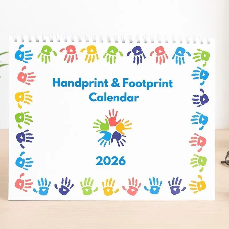 2026 Handprint & Footprint Calendar Personalized Keepsake on 110lb Cardstock with Laminated Pages for Long-Lasting Protection