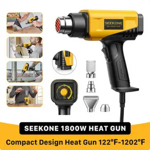 SEEKONE 1800W Heat Gun Compact Design Heavy Duty Hot Air Gun Variable Temperature Control for 2-Temp Settings 122℉~1202℉（50℃- 650℃）Portable Power Tool  with 4 Nozzles for Crafts, Vinyl Wrap, Shrink Tubing outdoorfun
