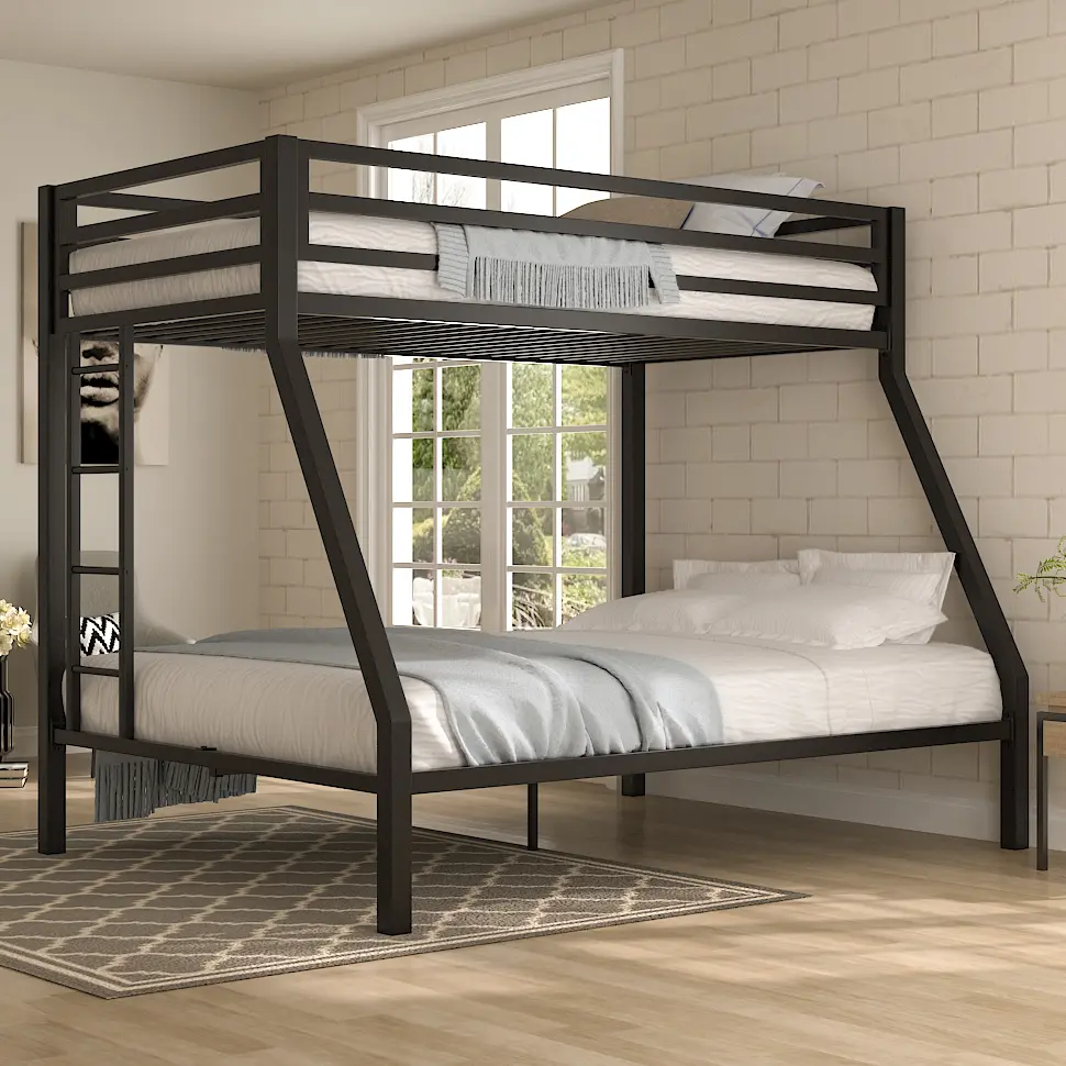Muticor Twin Size Metal Loft Bunk Bed Frame, Heavy-Duty Steel Construction, Built-in Ladder, Full-Length Guardrails, Modern Industrial Style, Space-Saving Design, Easy Assembly
