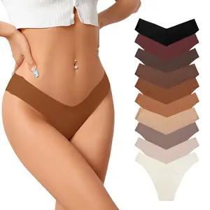 6/10 Pack Women's Seamless Bikini Cheeky Underwear V-Waist Hipster Soft Stretch Multi-Pack Basic Womenswear Minimalist Comfortable thong panties