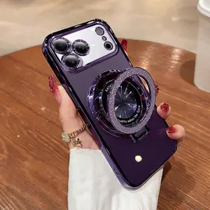 Stylish minimalist full-coverage lens film phone case with glitter stand, available in multiple colors. Compatible with iPhone 17/iPhone 17 Pro/iPhone 17 Pro Max/iPhone 17 Air/iPhone 16/15/14/13/12/11 Pro Max series. Valentine's phone case.