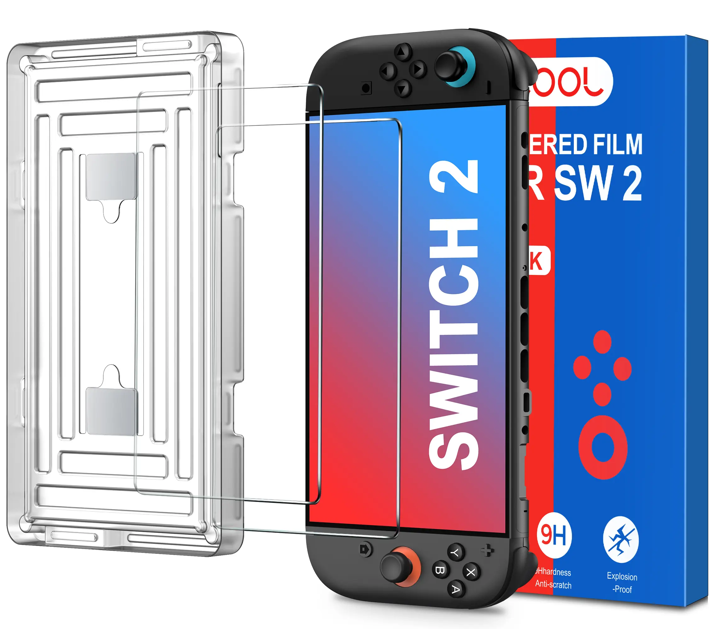 Beboncool 2-Pack Tempered Glass Screen Protector Cover for Switch 2 Handheld Devices - 9H Hardness, Eco-Friendly, Heavy Duty Protection, Scratchproof, Shockproof, Anti-Fingerprint, Easy Installation, Precision Alignment Reusable Tool Included for Gamers