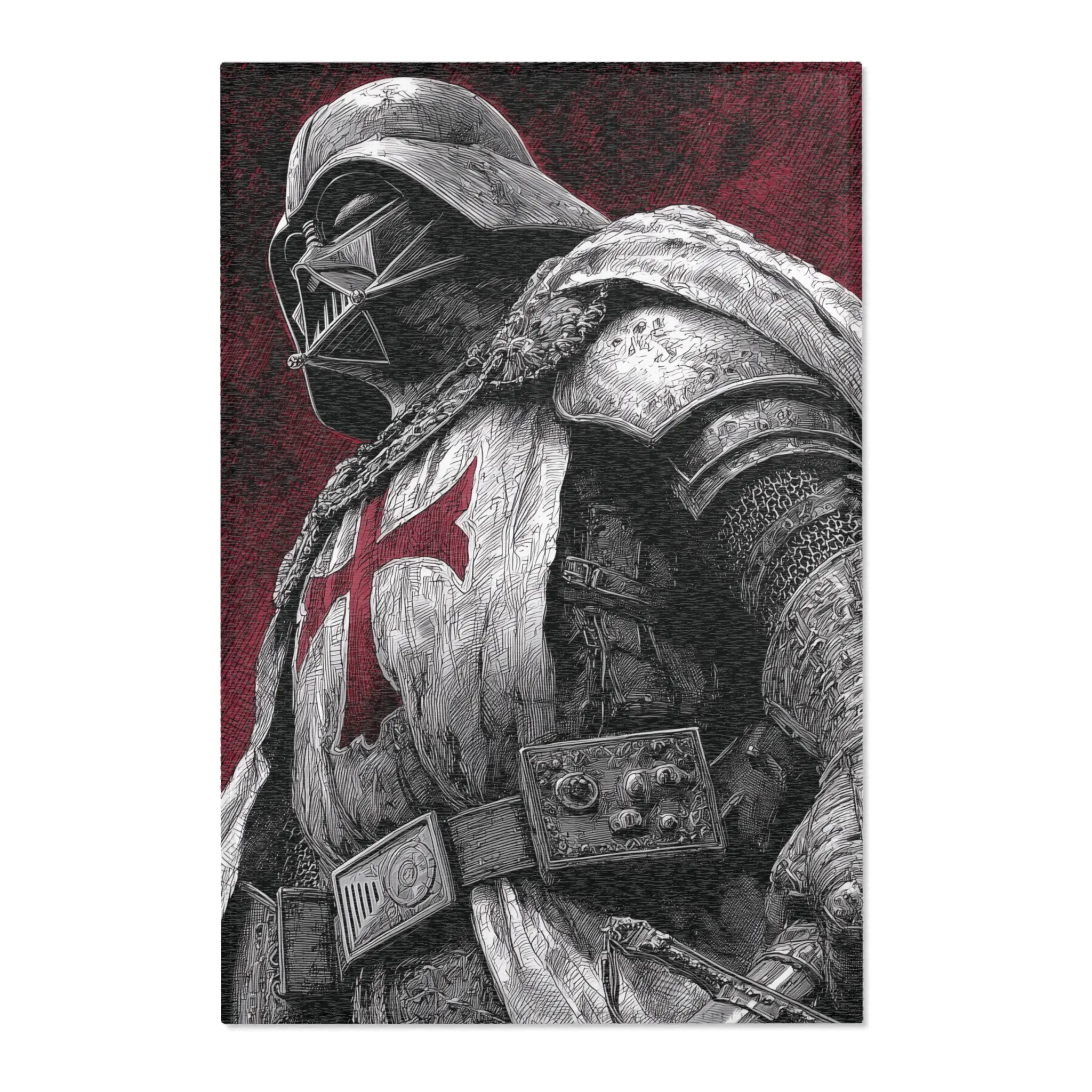 Crusader Knight Illustration Area Rug | Medieval Armor Templar Decor