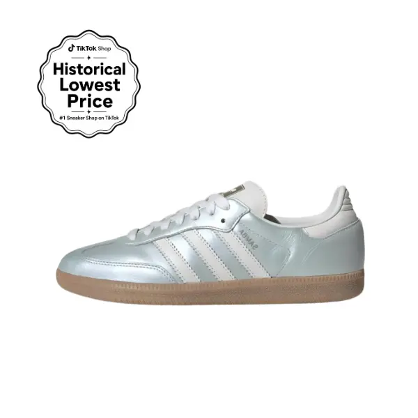 Adidas Women's Samba OG Retro Casual Sneakers in Linen Green with Metallic Accents and Signature Gum Sole, Trainer, Classics, Vintage, Shoe, Sports Shoes, Footwear, Athletic, Round Toe, Sporty Chic, Lace-Up