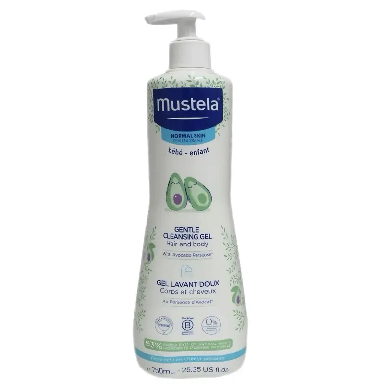 Mustela Baby 750ml Gentle Cleansing Gel - Tear-Free Formula for Hair & Body, 25.35 fl oz, 93% Natural Ingredients, Avocado Peracate, Hypoallergenic