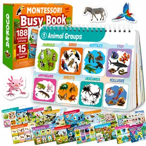 QUOKKA Wildlife Vocabulary Flash Cards Busy Book - Visual Stimulation Cards, 15-Page Interactive Toddler Toy for Ages 3-5, 188 Self-Grip Animal Stickers, Toddler-Friendly Learning Activity Set
