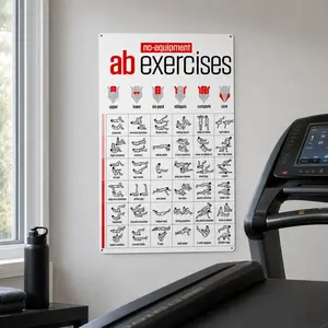 Abdominal Workout Chart - 8x12 inch aluminum wall art signboard illustrating core training movements, no equipment required - durable, suitable for gym and home décor, a gym essential.