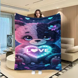 Starlight Love Bear Valentine's Day Romantic Blanket, Luxury Soft Warm Multifunctional Throw for Sofa Bed Car Office Camping