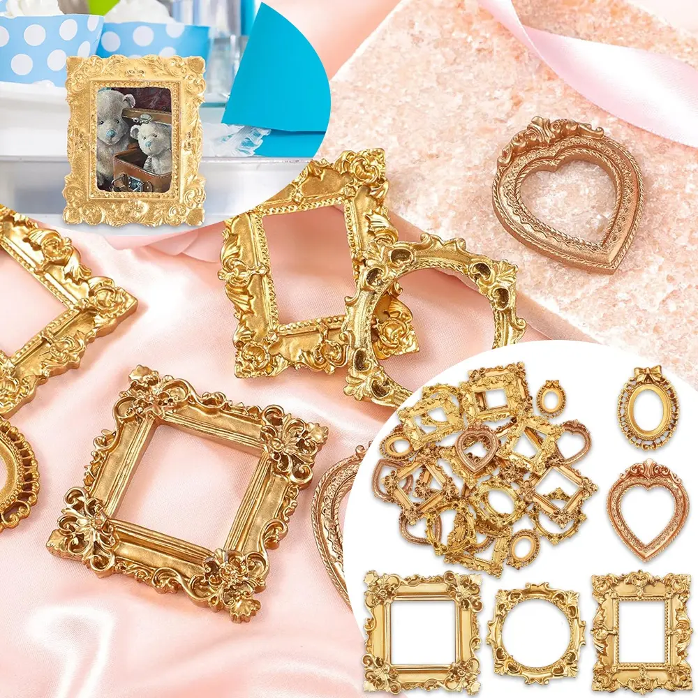 25pcs Vintage Resin Picture Frame Antique Photo Resin Frame Mini Resin Jewelry Display Frame Photography Photo Frame DIY Small Photo Frame for Manicure Photo Home Decoration